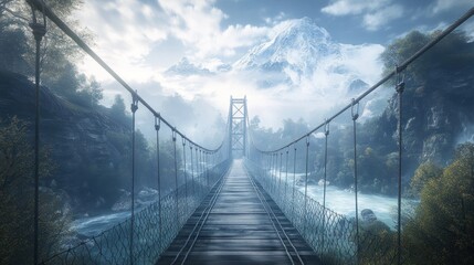 Obraz premium Suspension Bridge to the Mountains