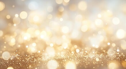 Blurred light beige background, shimmering golden shimmer