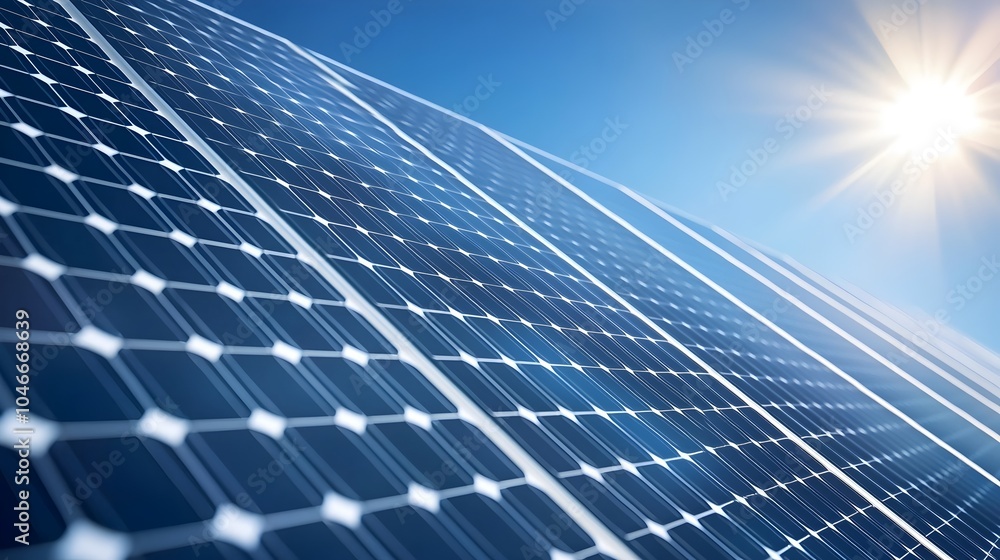 Poster futuristic solar cell texture with microgrid design - dynamic sunlight beams and reflective panels c