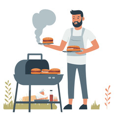 A man grilling burgers at a backyard barbecue