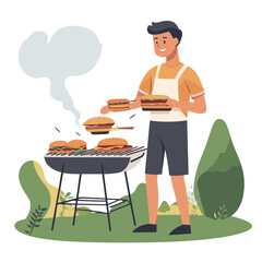 A man grilling burgers at a backyard barbecue