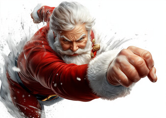 Santa Claus in Hero pose. Super Santa. Santa in action pose. Santa hero. Xmas hero. Action movie Santa.