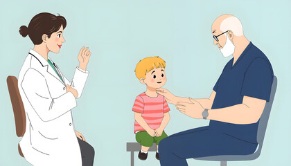 Fototapeta premium Child Psychiatry. Kid being treated by psychiatrist or therapist with white shades, png