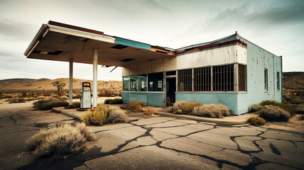 Gas stations and shops along the interstate highway are abandoned.