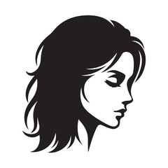 Beautiful, girl face vector, girl hairstyle, hairstyle vector, Silhouette Vector Illustration on White Background