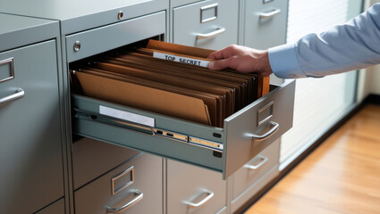 Top secret file in the file cabinet drawer