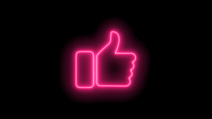 Like on glowing, neon icon. like thump up icon.  Interactive Symbols for Digital Communication & User Engagement with Neon Effect & Minimalist Design.