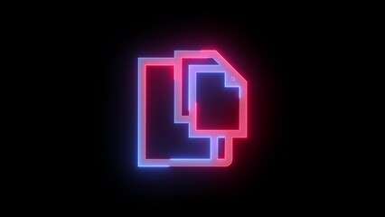 Neon symbol icon, Neon copy icon blue red color glowing black background