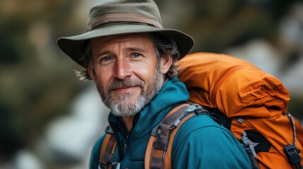 Obraz premium Australian man with mountain climbing gear, looking rugged