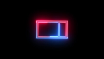 Neon symbol icon, Neon dock left mirrored icon blue red color glowing black background