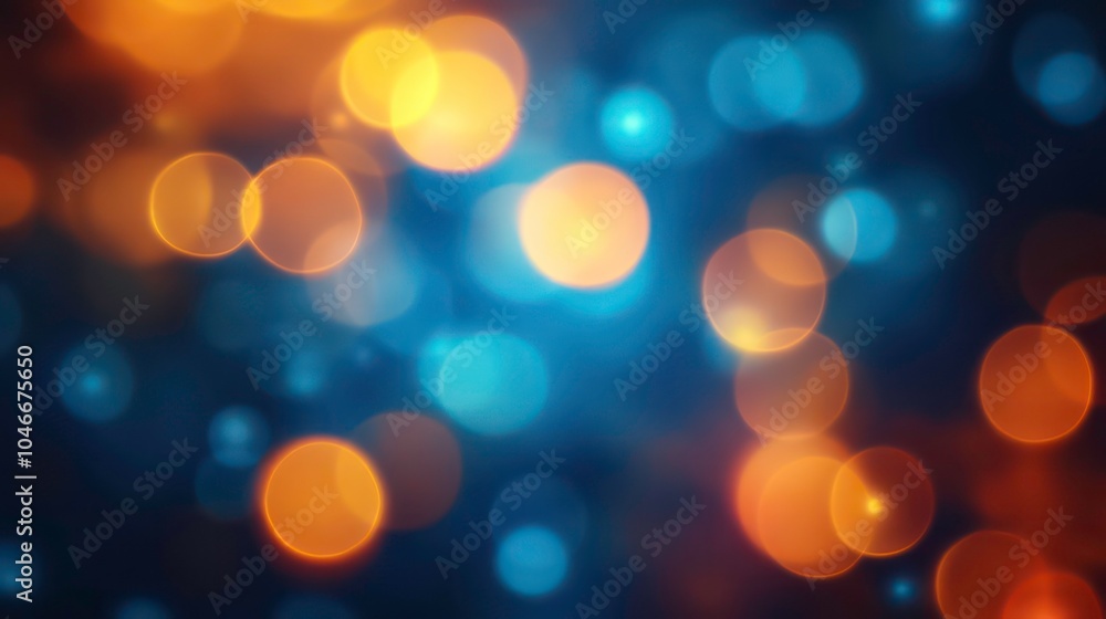 Poster abstract blue and orange bokeh background with blurred lights.