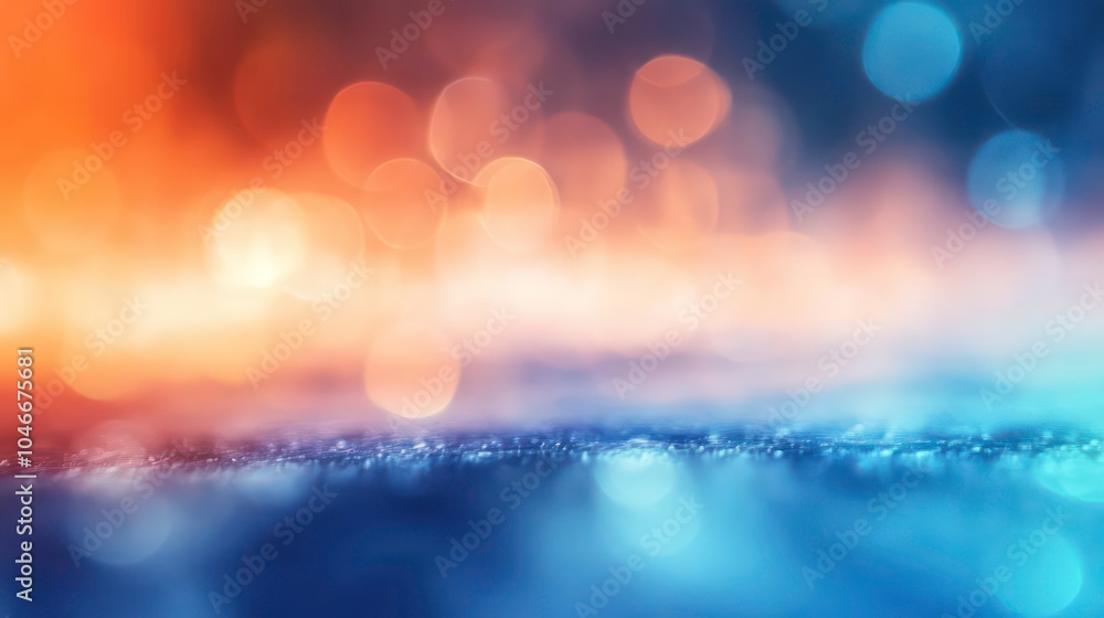 Poster abstract background with blue and orange bokeh lights and glitter.
