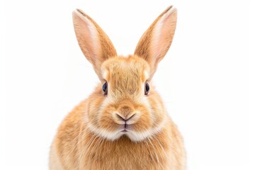 Fototapeta premium Close-up of a cute brown rabbit with large ears and soft fur, perfect for Easter, nature, and animal-themed designs.