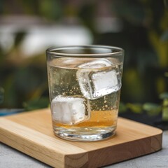 a photo of a glass ice cubes filled with a carbonated