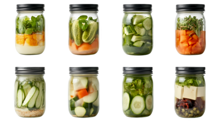 Vibrant and fresh, six mason jars overflowing with a rainbow of chopped vegetables, ready to elevate your meals