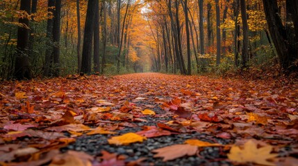 Fototapeta premium Forest trail with a carpet of leaves