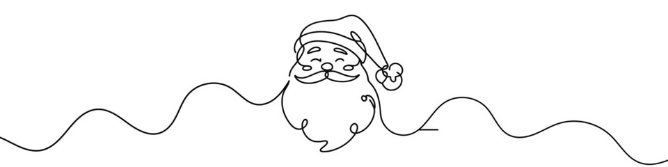 Continuous line drawing santa claus face. Christmas vector illustration