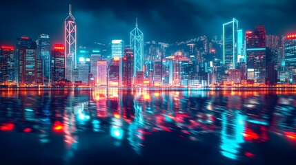 Vibrant Skyline Holographic Retro Ads Illuminate Futuristic Dystopian City at Night