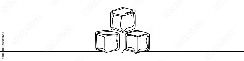 Poster continuous line drawing of three ice cubes melting on a surface. vector illustration.