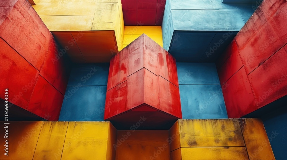 Poster abstract architecture with colorful geometric shapes