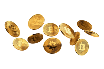 Golden bitcoin isolated on transparent background, PNG