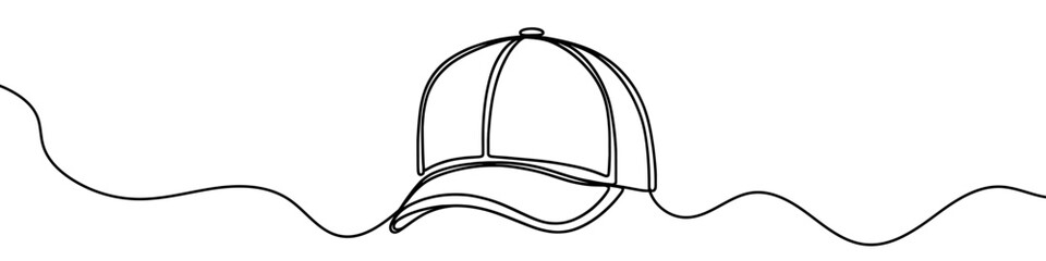 Minimalist vector illustration depicting a baseball cap with a single unbroken line