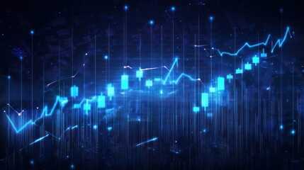 Naklejka premium A digital representation of financial market trends with candlestick charts and data visualization.