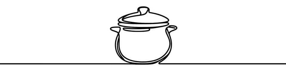 Minimalist vector illustration of a cooking pot drawn with a single continuous line