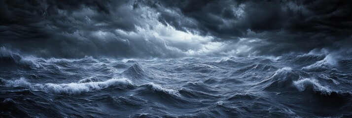 Fototapeta premium Dark storm clouds over a rough, choppy sea.