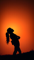 Fototapeta premium side view of silhouettes of interracial couple in love with white shades, png