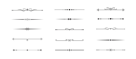 Set of Vintage decorative lines. text dividers. Line border. Lines separators, Borders, Vintage dividers, Underline elements. Vector illustration