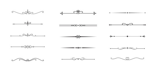 Set of Vintage decorative lines. text dividers. Line border. Lines separators, Borders, Vintage dividers, Underline elements. Vector illustration