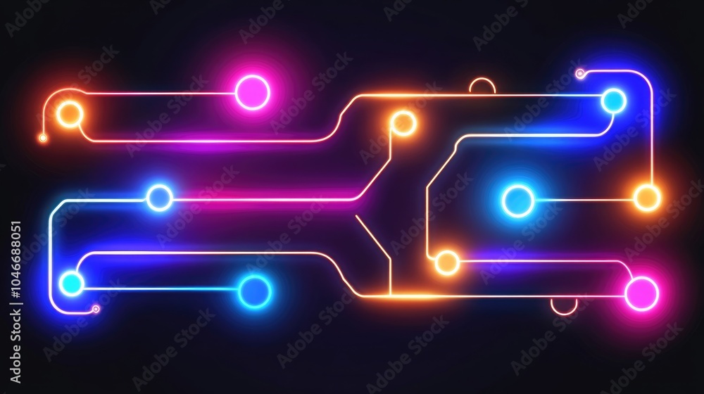 Poster futuristic circuit board design with illuminated lines