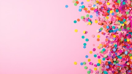 Photo of, Pink background with scattered confetti for design, banner template