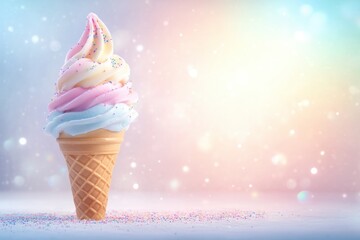 Magical pastel ice cream cone with sparkles