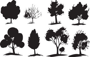 Fototapeta premium Set Trees. Hand drawn vector illustration 