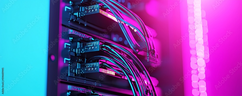 Aufkleber futuristic dark aesthetic supercomputer with neon blue lights - holographic coding and high-tech ser