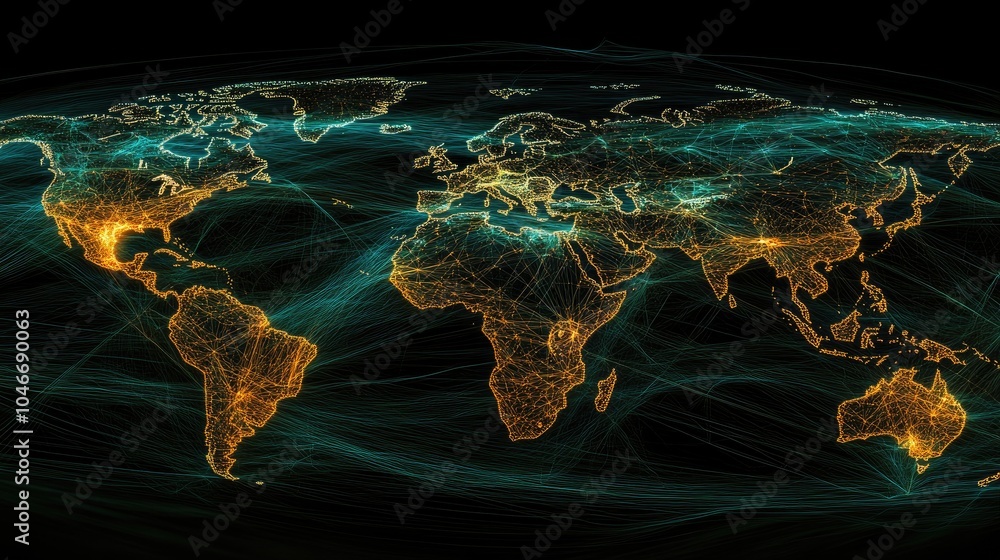 Poster digital connections in a glowing network visualization
