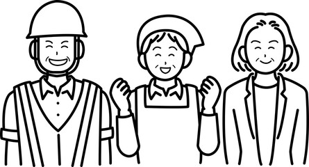 働くシニアのイラスト　線画のみ