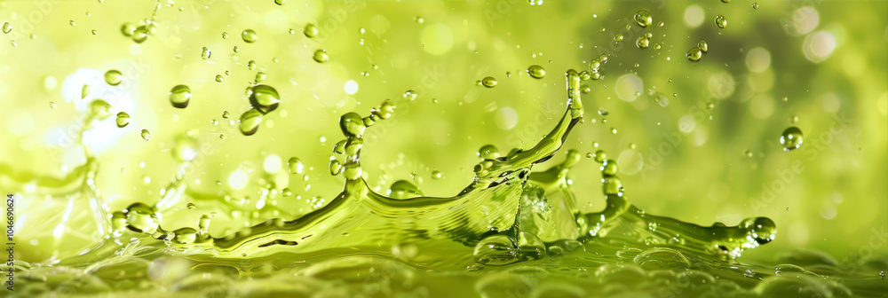 Poster Captivating Light Green Splashes Create Mesmerizing Patterns in a Shimmering Backdrop