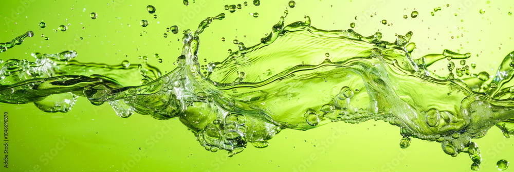 Poster motion splashes create vibrant light green waves in a refreshing aquatic display