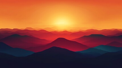 Fototapeta premium Stunning sunset over layered mountains, showcasing a vibrant gradient of colors in the sky.