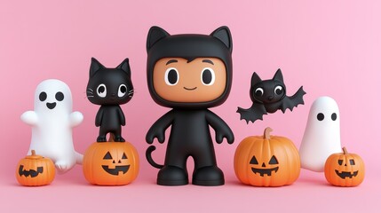 Fototapeta premium A cute boy 3D cartoon Black Cat paw , ears and fur costume cosplay