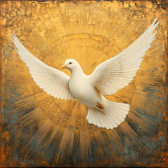 Graphic and biblical representation of the Holy Spirit in the form of a dove. AI generativ.