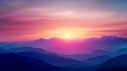 Obraz premium A beautiful mountain range with a pink and purple sunset in the background