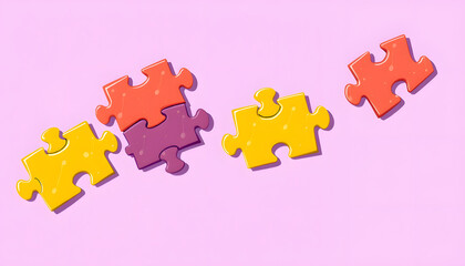 Colorful puzzle pieces on lilac background. Concept of autistic disorder with white shades, png