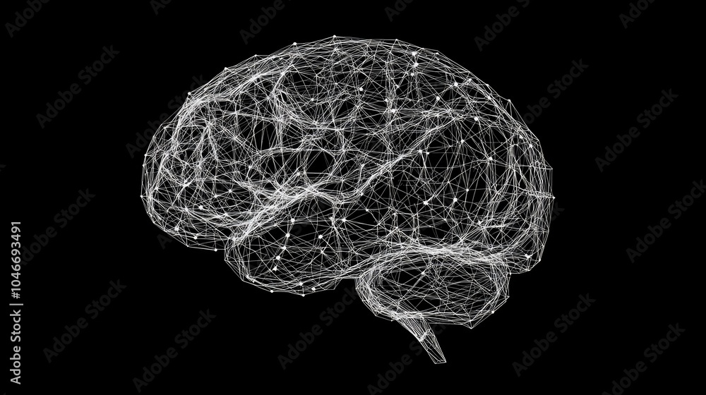 Poster wireframe model of the brain with data interwoven