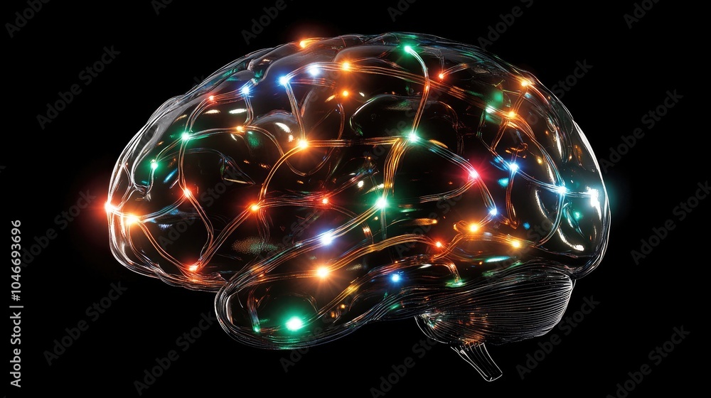 Aufkleber abstract brain with glowing circuits in dark background
