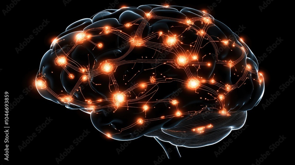 Poster abstract brain with glowing circuits design