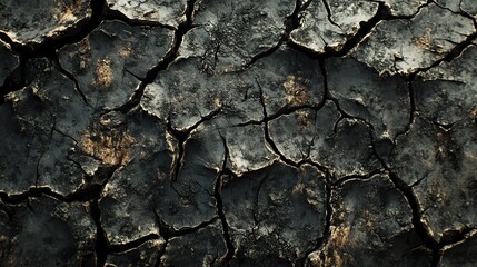 Obraz premium Cracked earth texture, showcasing a dry and arid landscape with deep fissures and weathered soil.
